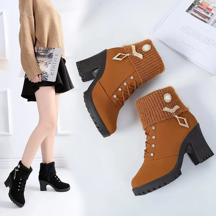 China wholesale Autumn Winter High Heel women's fashion ankle boots women student's new design shoes, Black,brown 
China wholesale Autumn Winter High Heel women's fashion ankle boots women student's new design shoes, Black,brown