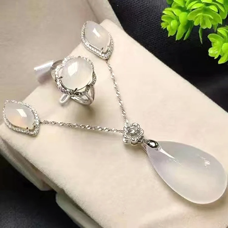 s925 natural high ice chalcedony Water drop earrings and pendant set agate jewelry ring necklace earrings three piece sets
s925 natural high ice chalcedony Water drop earrings and pendant set agate jewelry ring necklace earrings three piece sets
