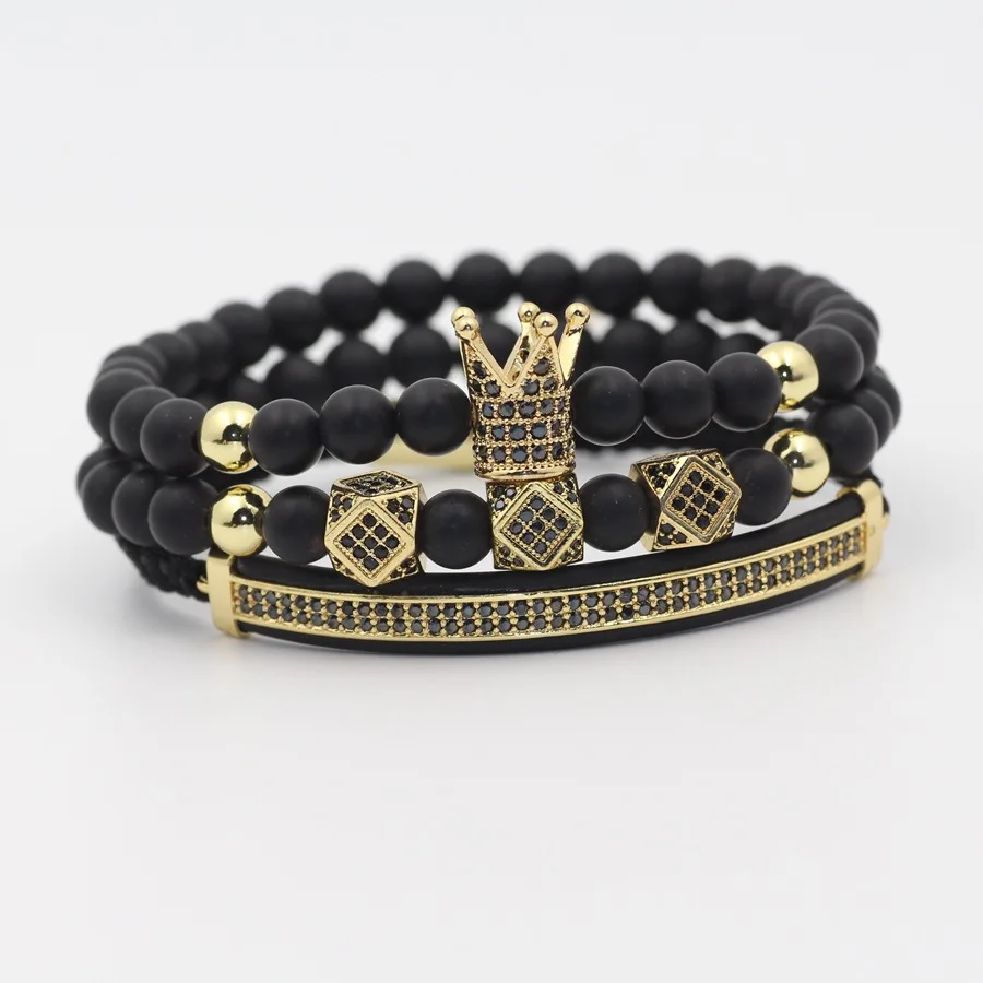 European Fashion Handmade Jewelry 3Pcs/Set 6mm Matte Black Stone Geometric Zircon Beads Royal Crown Bracelet Set Men
European Fashion Handmade Jewelry 3Pcs/Set 6mm Matte Black Stone Geometric Zircon Beads Royal Crown Bracelet Set Men
