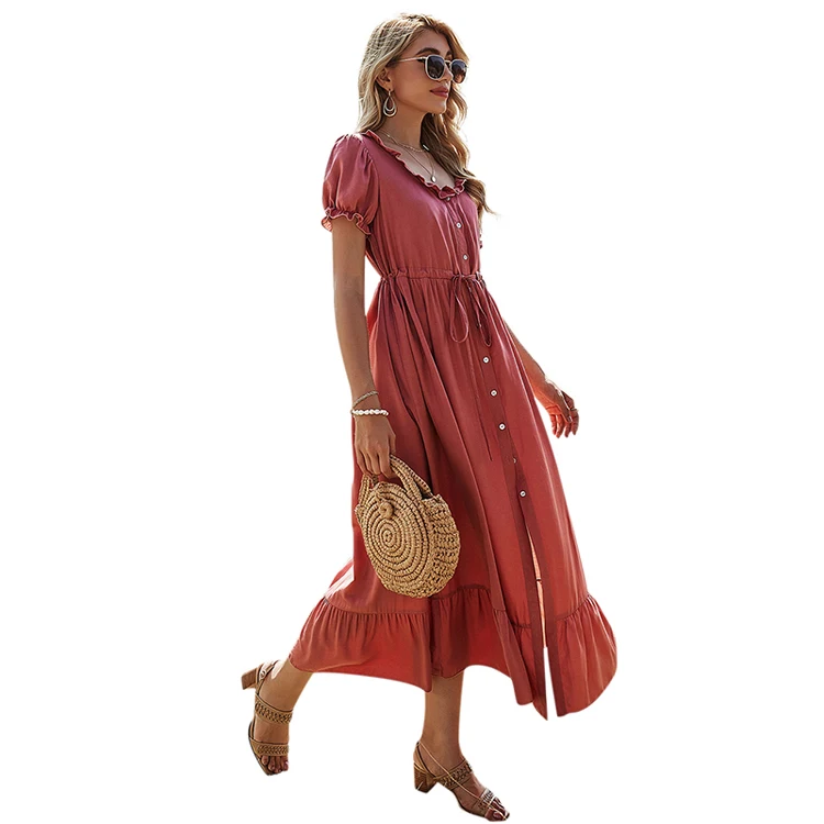 New arrival summer Women's single-breasted Waist rope dress solid color girls high waist long dresses
New arrival summer Women's single-breasted Waist rope dress solid color girls high waist long dresses