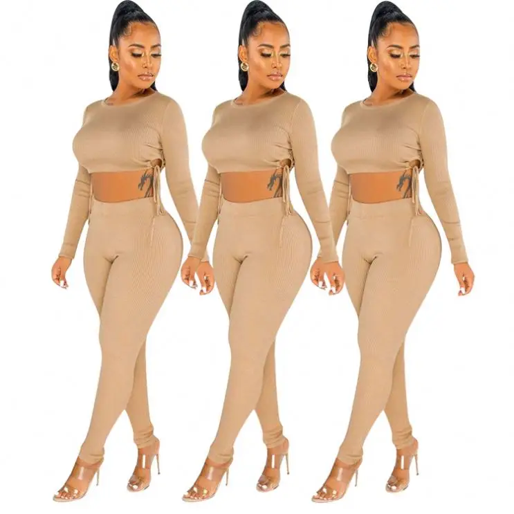 Hot Sale Bodycon Knit Drawstring Stretchy Pants Crop Top 2 Two Piece Set Women Clothing
Hot Sale Bodycon Knit Drawstring Stretchy Pants Crop Top 2 Two Piece Set Women Clothing