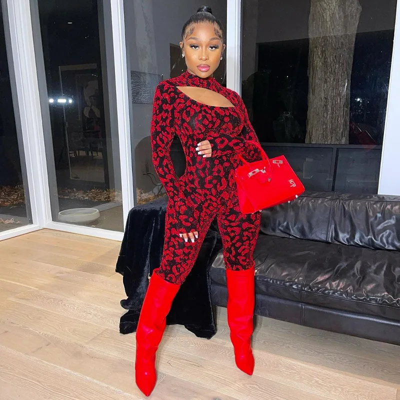 New design sexy women's leopard hollow long sleeve skinny jumpsuit zipper one piece jumpsuits
New design sexy women's leopard hollow long sleeve skinny jumpsuit zipper one piece jumpsuits