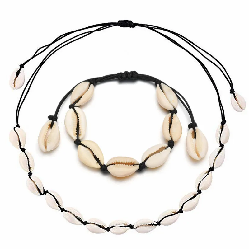 Hot Selling Natural Shell Bracelet Handmade Adjustable Black White Cord Shell Necklace Bracelet Set
Hot Selling Natural Shell Bracelet Handmade Adjustable Black White Cord Shell Necklace Bracelet Set