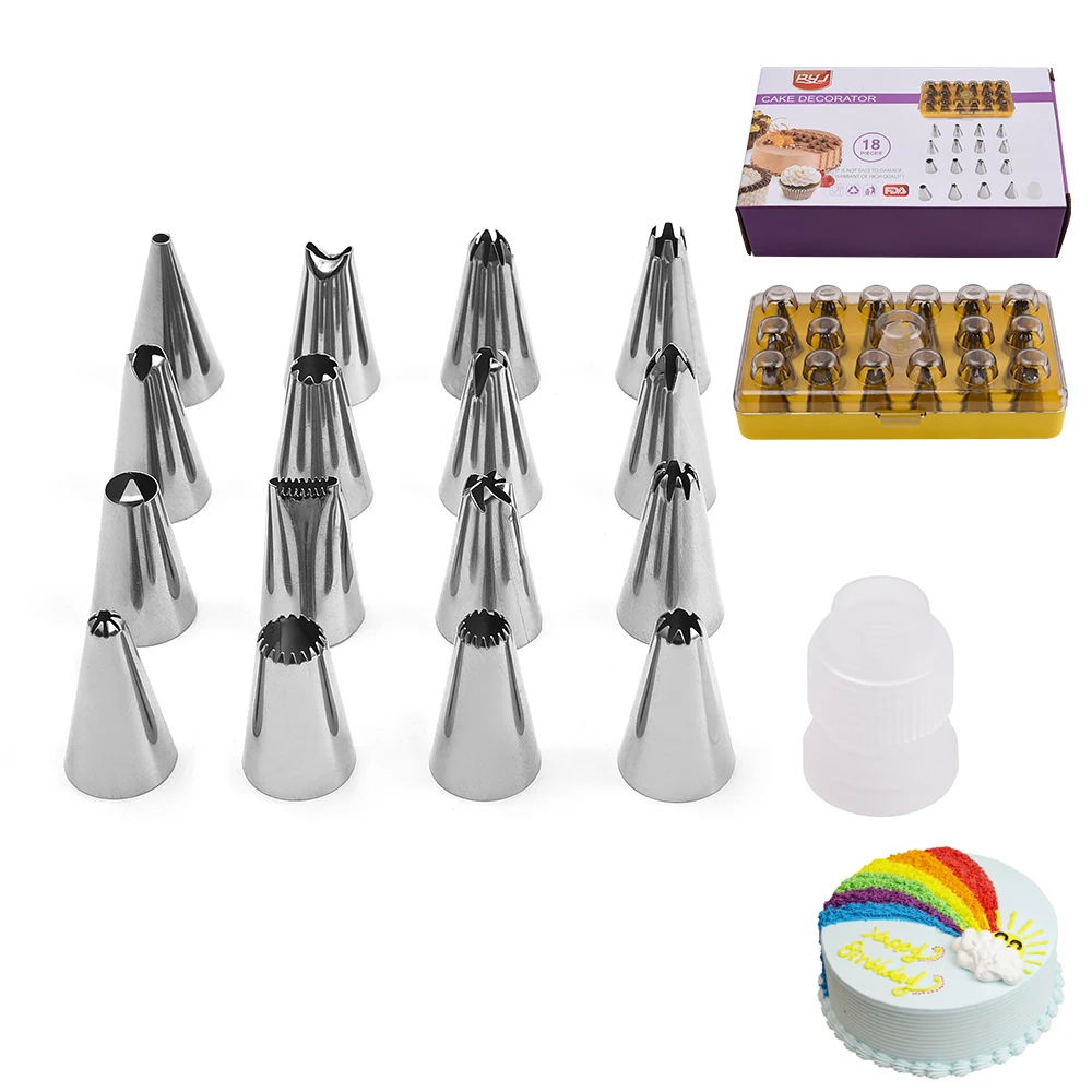 Household kitchen bakery 18 PCS stainless steel icing piping nozzles kit with converter
Household kitchen bakery 18 PCS stainless steel icing piping nozzles kit with converter