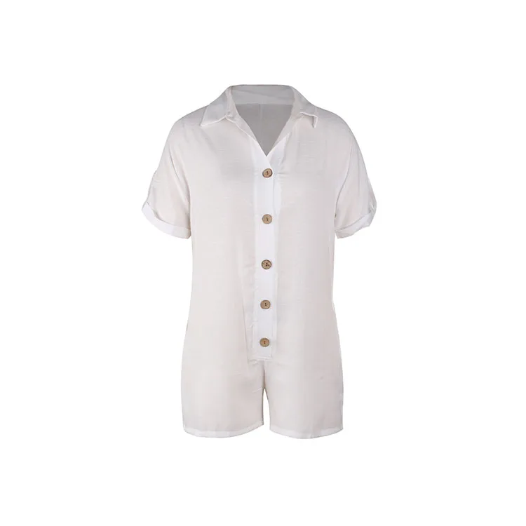 New Fashion Summer Shirt Button Solid Color Shorts Jumpsuit For Women, Picture
New Fashion Summer Shirt Button Solid Color Shorts Jumpsuit For Women, Picture