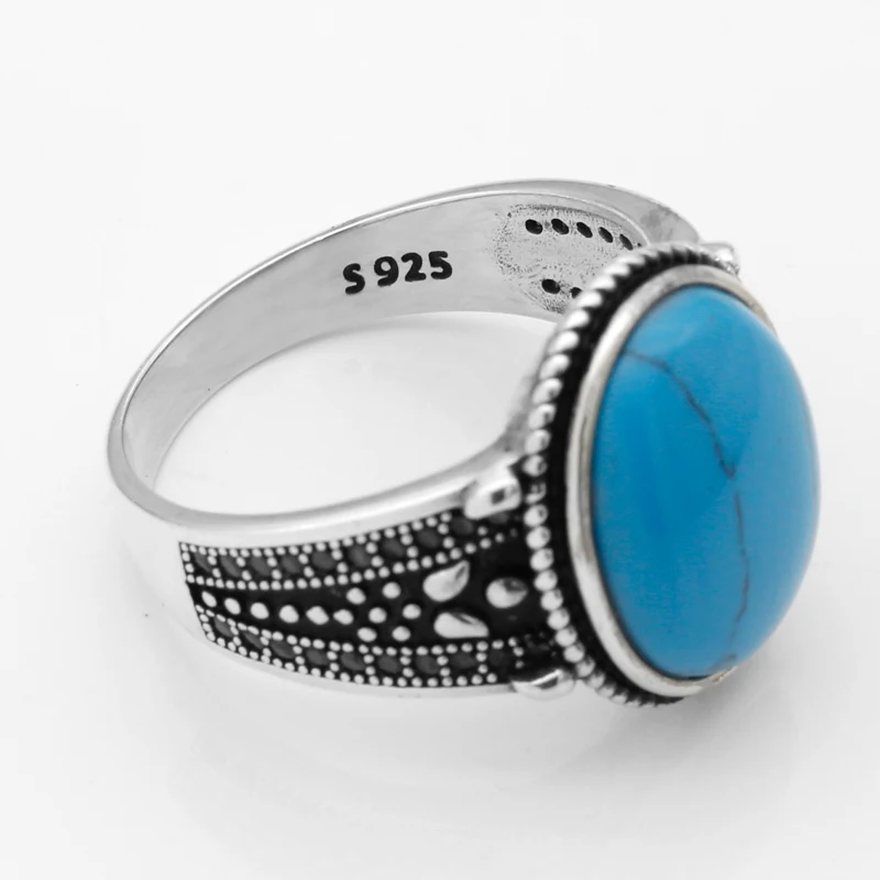 turkish s925 sterling silver blue turquoise men ring with black