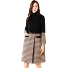Hot sale women apparel winter coat women with Double-breasted spliced special long wool coats
