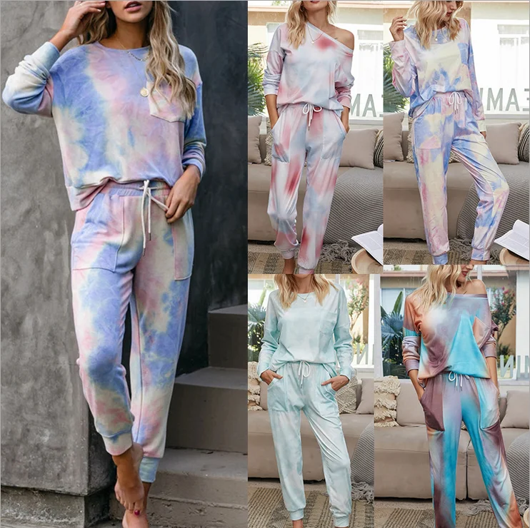 Womens Tie Dye Two Piece Pajamas Set Long Sleeve Sweatshirt with Long Pants Sleepwear with Pockets ladies Pajamas Sets, Blue/green/pink/purple
Womens Tie Dye Two Piece Pajamas Set Long Sleeve Sweatshirt with Long Pants Sleepwear with Pockets ladies Pajamas Sets, Blue/green/pink/purple