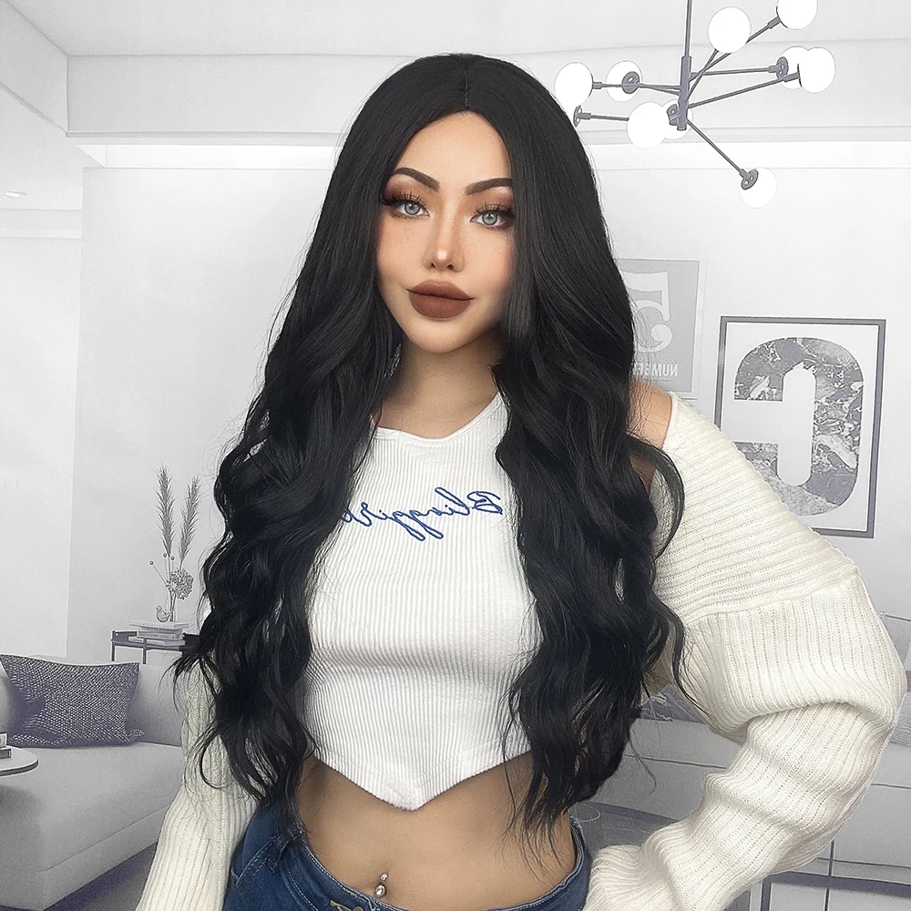 Ainizi wholesale non lace wigs long body wave black color middle parting heat resistant fiber fashionable synthetic hair wig
Ainizi wholesale non lace wigs long body wave black color middle parting heat resistant fiber fashionable synthetic hair wig