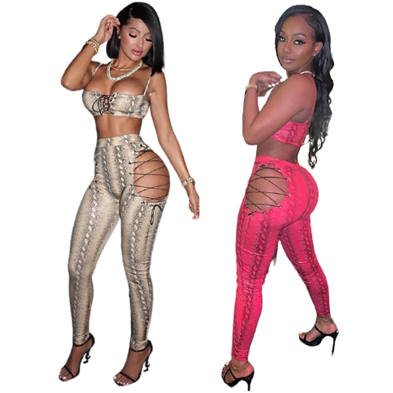 2021 Sexy Snake Printed Hollow Out Lace Up Sun Top Skinny Trousers Legging Two Piece Bra And Pant Set
2021 Sexy Snake Printed Hollow Out Lace Up Sun Top Skinny Trousers Legging Two Piece Bra And Pant Set