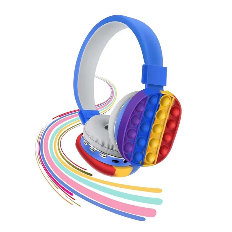 

ESEEKGO Headphone Popit Bluetooth Headsets Headset Push Bubble Fidget Headphones Earphone For Pop It Toy Children, Rainbow color