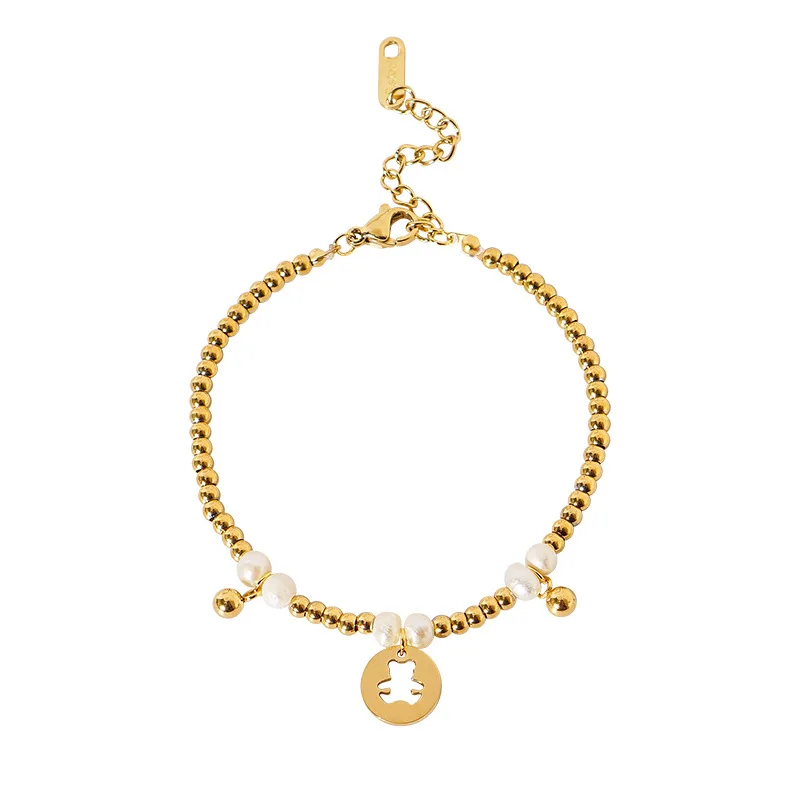 Trendy Jewelry 18K Gold Plated Freshwater Pearl Bead Chain Bracelet 316L Stainless Steel Bear Charm Fashion Bracelets For Girl, Picture shows
Trendy Jewelry 18K Gold Plated Freshwater Pearl Bead Chain Bracelet 316L Stainless Steel Bear Charm Fashion Bracelets For Girl, Picture shows