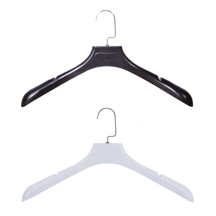 Wholesale custom logo shoulder commercial display black plastic clothes suit hangers, White/black
Wholesale custom logo shoulder commercial display black plastic clothes suit hangers, White/black