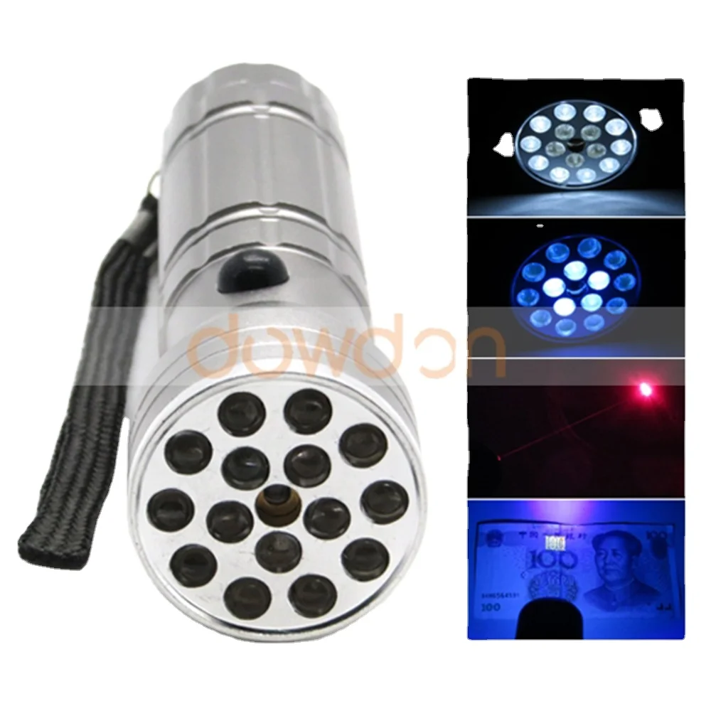 White UV Red Laser 16 LED Flashlight 3 in 1 LED Torch
