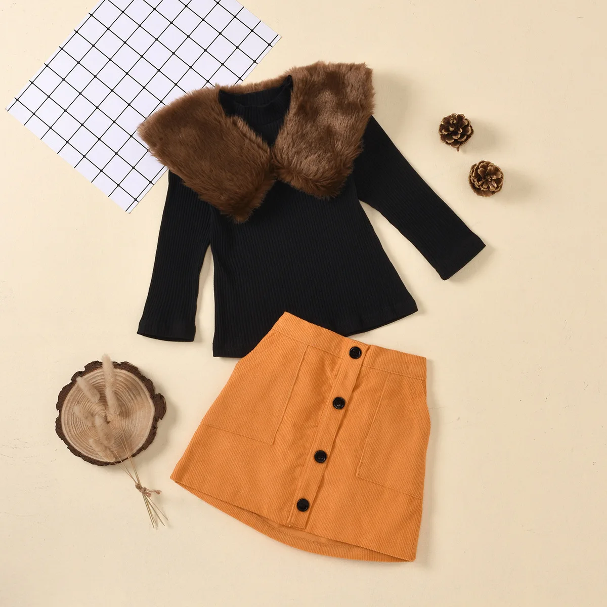 Autumn Winter Girls Wool Collar Pure Color Sweater Vertical Stripe Short Skirt Two Piece Suit 
Autumn Winter Girls Wool Collar Pure Color Sweater Vertical Stripe Short Skirt Two Piece Suit