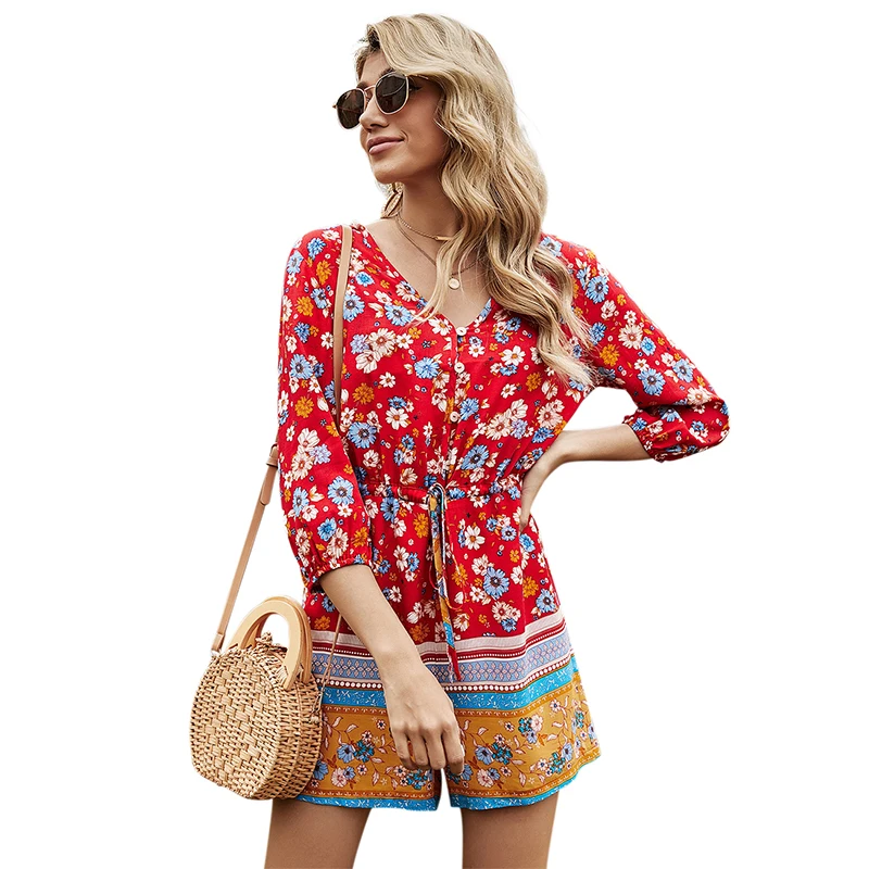 Women's V neck bloomers sleeve cardigan drawstring adjustment flower high waist loose jumpsuit women
Women's V neck bloomers sleeve cardigan drawstring adjustment flower high waist loose jumpsuit women