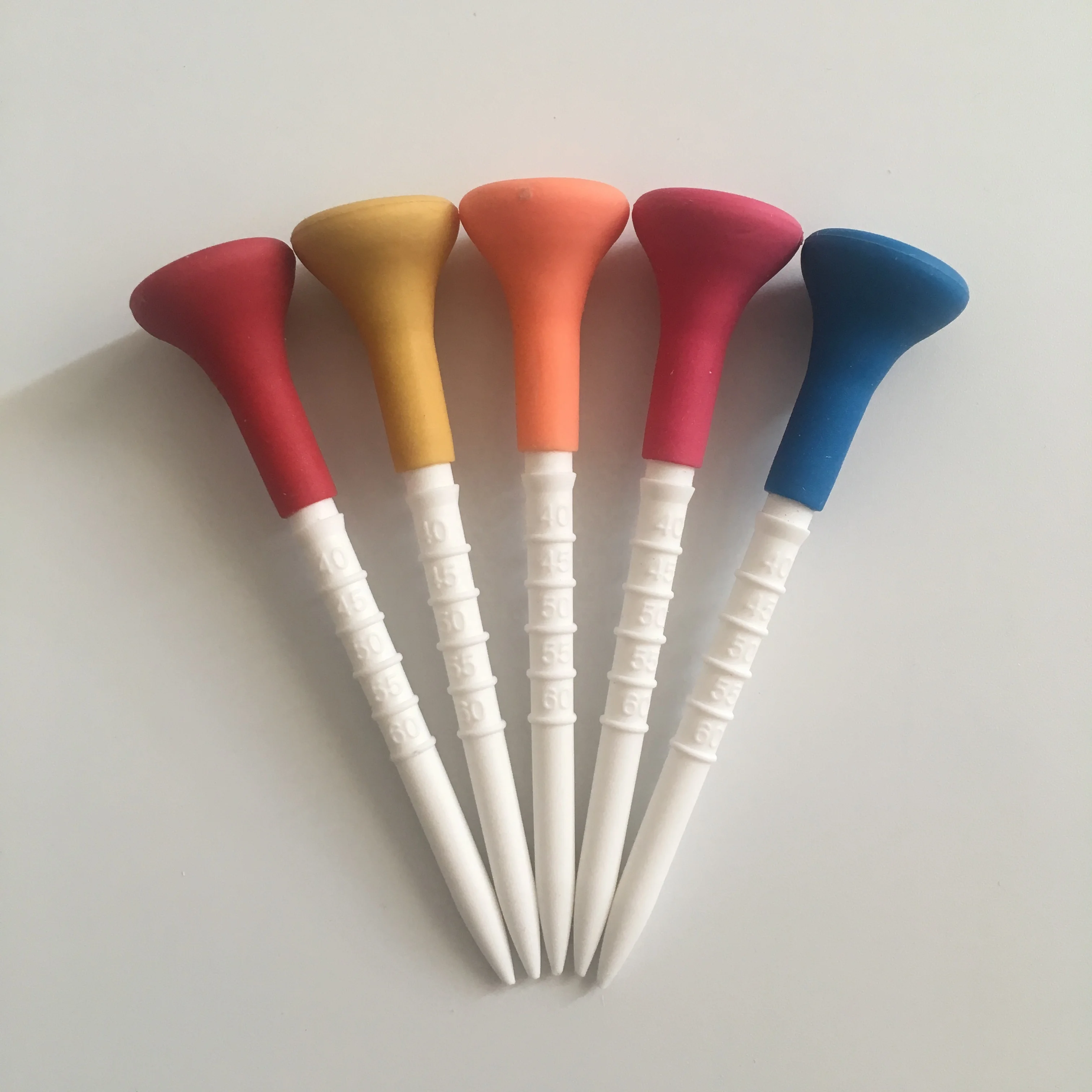 Unbreakable 3 1/4 83mm Plastic Measure Golf tees with Soft Rubber Cover, Color random,any pantone colors
Unbreakable 3 1/4 83mm Plastic Measure Golf tees with Soft Rubber Cover, Color random,any pantone colors