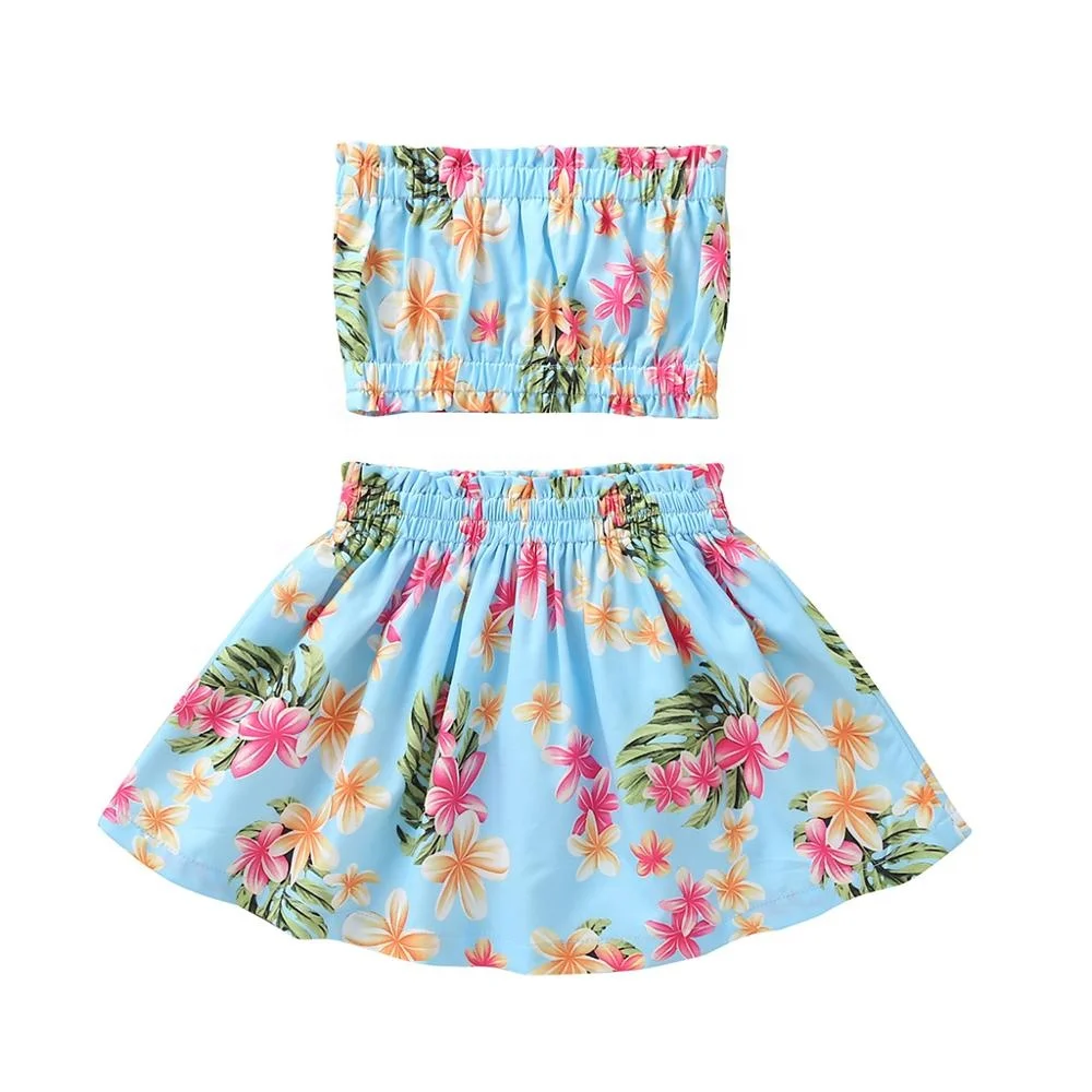 Wholesale Price Tropical Style Tube Top A-line Skirt Sky Blue Floral Pattern Children Girl 2pcs Summer Clothing Set
Wholesale Price Tropical Style Tube Top A-line Skirt Sky Blue Floral Pattern Children Girl 2pcs Summer Clothing Set