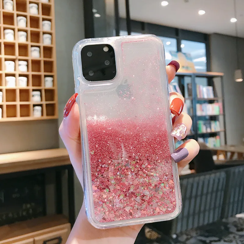 

2021 Hot Sell Liquid Sand Bling Heart Mobile Phone Case Cover for iPhone 12 11 XS Max XR 7 8