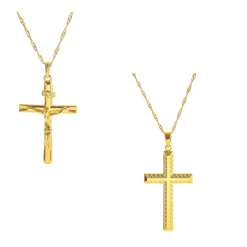 

Cross Pendant Necklace For Women Men Hip Hop Fashion Religious Christian Jesus God gold plated Chain Jewelry Prayer Baptism Gift, Golden