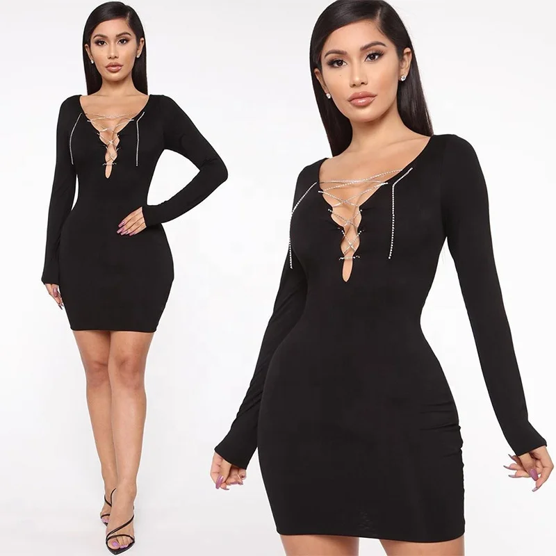 DLLA20404D Wholesale sexy 2021 black dress chain Deep V neck long sleeve club dresses sexy, As picture or customized make
DLLA20404D Wholesale sexy 2021 black dress chain Deep V neck long sleeve club dresses sexy, As picture or customized make