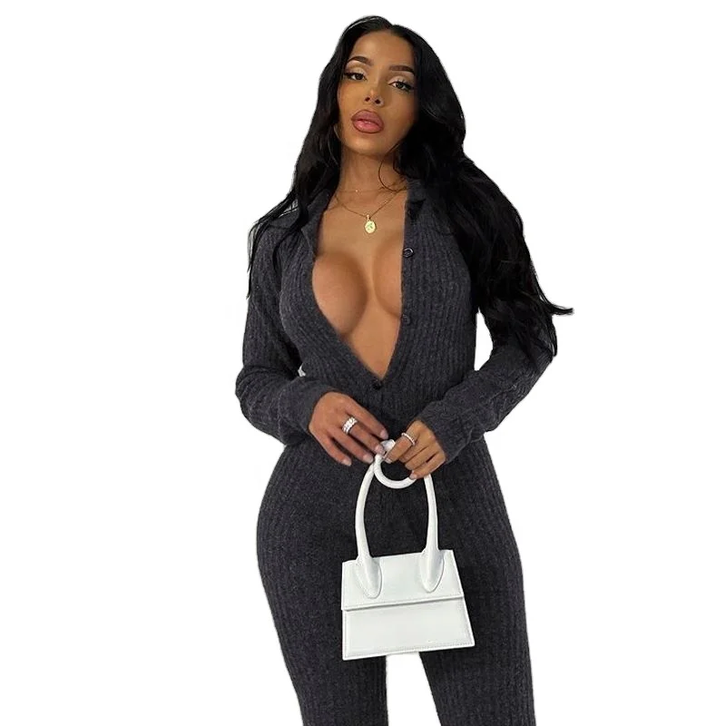 Thread Cardigan Stitching Button Solid Knitted Ladies Long Sleeve Jumpsuit For Women Sexy Womens Playsuit One Piece Jumpsuits
Thread Cardigan Stitching Button Solid Knitted Ladies Long Sleeve Jumpsuit For Women Sexy Womens Playsuit One Piece Jumpsuits