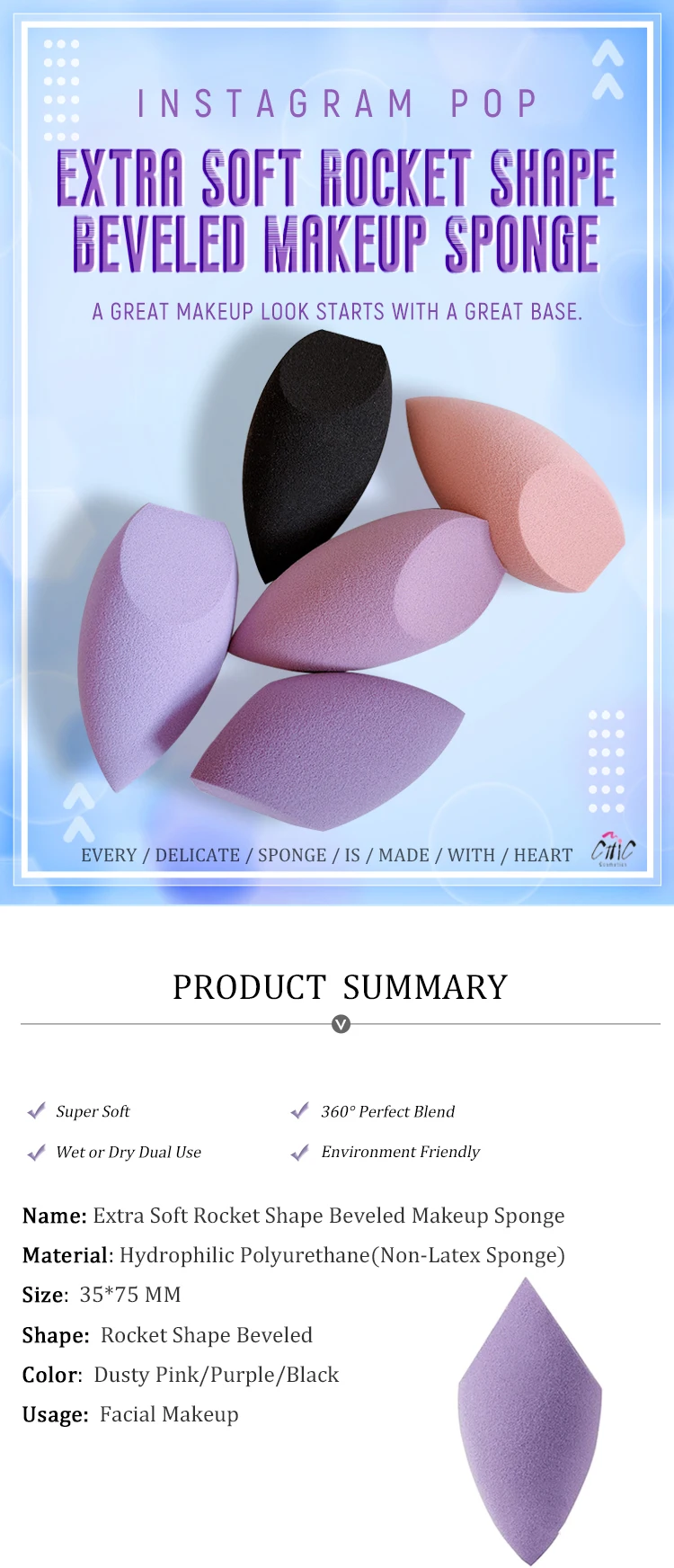 wholesale New Style Extra Soft Rocket custom logo Beauty Foundation Blender latex free Cosmetic Puff professional makeup sponge