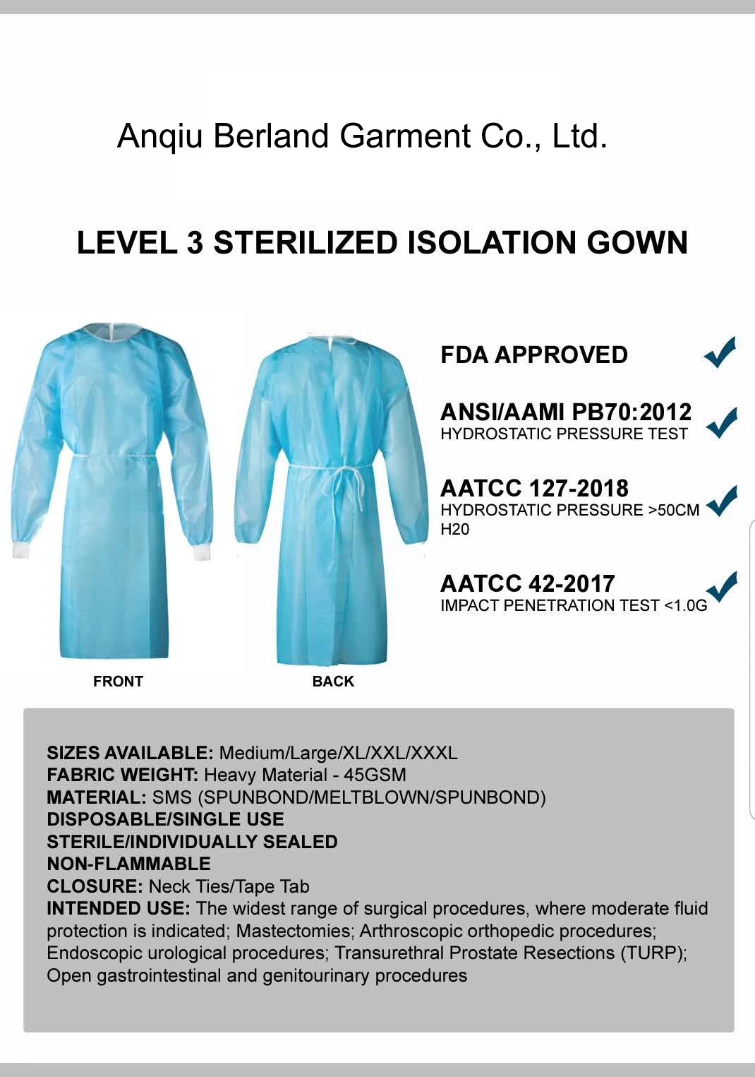 ppe medical disposable protective surgical isolation gowns