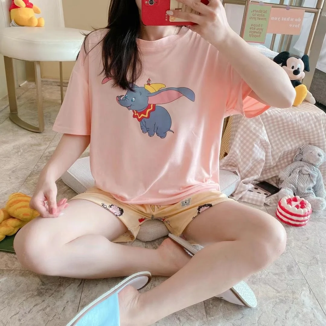 Korean Style New Soft Milk Silk Women's Summer Short Sleeved Cartoon Printed Casual Cute Home Sleepwear Pajamas Sets For Ladies, As picture show
Korean Style New Soft Milk Silk Women's Summer Short Sleeved Cartoon Printed Casual Cute Home Sleepwear Pajamas Sets For Ladies, As picture show