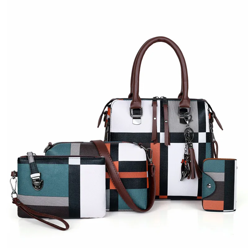 Female Bag New Fashion PU Handbag Grid Strip Hit Color Son-mother bag Four-piece Casual One-shoulder Messenger Bag
Female Bag New Fashion PU Handbag Grid Strip Hit Color Son-mother bag Four-piece Casual One-shoulder Messenger Bag
