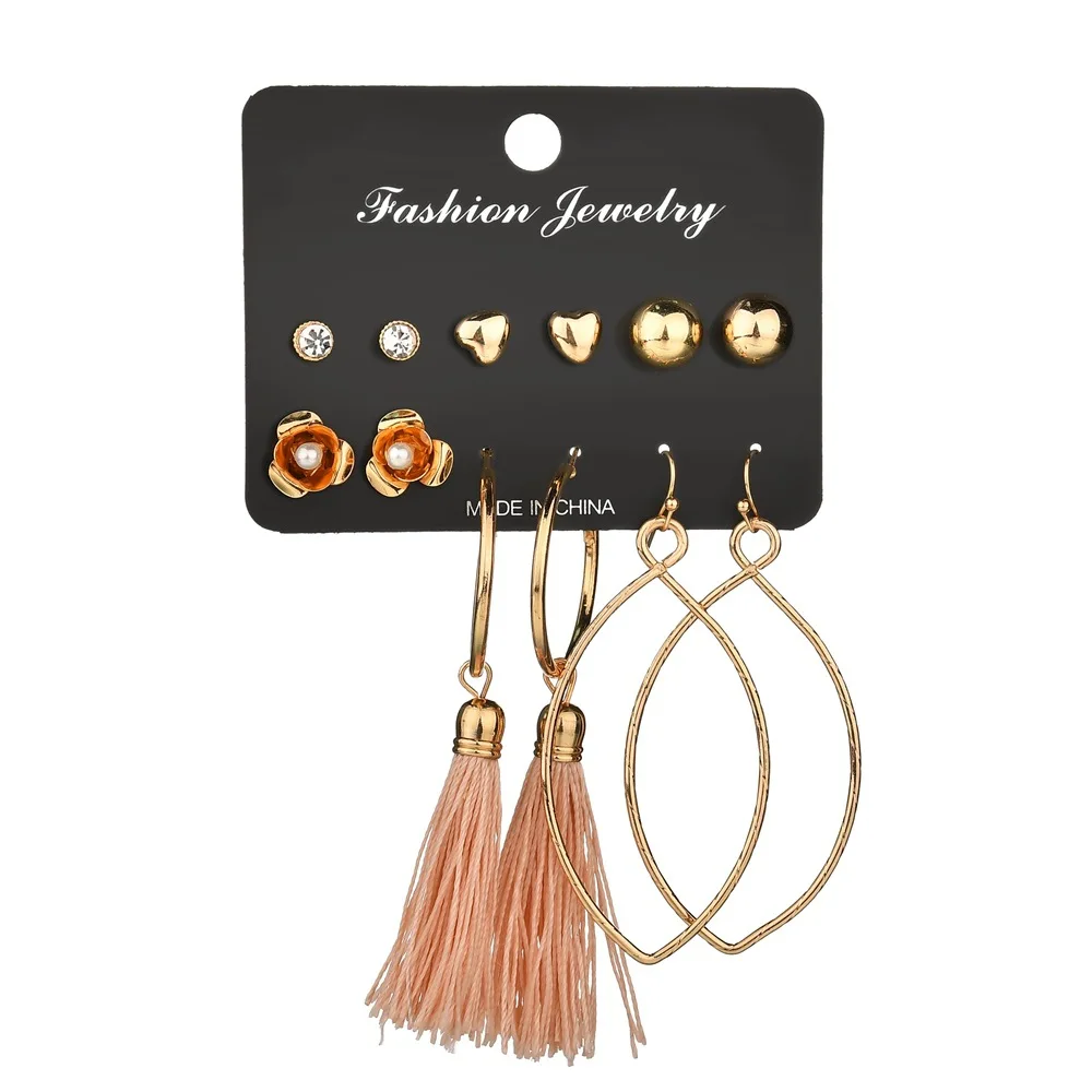 Wholesale 6 Pair Gold Plated Tiny Flower Heart Ball Stud Earring Jewelry Women Girls Big Oval Hoop Pink Long Tassel Earring Set, Color plated as shown
Wholesale 6 Pair Gold Plated Tiny Flower Heart Ball Stud Earring Jewelry Women Girls Big Oval Hoop Pink Long Tassel Earring Set, Color plated as shown