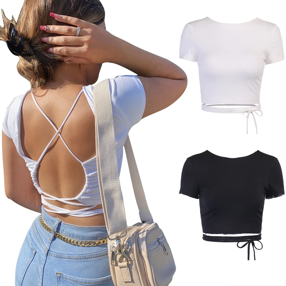 Sexy Tops Women Cross Open Back Long Sleeve Cropped Tops T-shirt Summer Casual Cotton White Clothes Streetwear Shirts Tees 01124
Sexy Tops Women Cross Open Back Long Sleeve Cropped Tops T-shirt Summer Casual Cotton White Clothes Streetwear Shirts Tees 01124