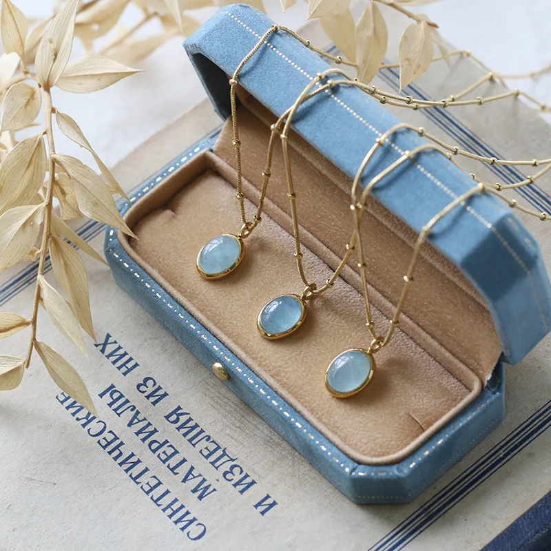 Luxury Women Stainless Steel Necklace Sea Blue Oval Gemstone Pendant Necklace for Birthday Gifts
Luxury Women Stainless Steel Necklace Sea Blue Oval Gemstone Pendant Necklace for Birthday Gifts