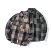 Couple's Vintage Plaid Dress Shirt For Men Turn-down Collar Embroidered Loose Clothes