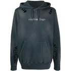 Latest design stylish distressed acid wash black custom printing cotton hoodies for men