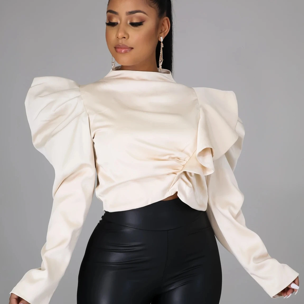 New style spring high collar elegant commuter women clothing puff sleeve white womens blouses tops shirt, 2 colour
New style spring high collar elegant commuter women clothing puff sleeve white womens blouses tops shirt, 2 colour