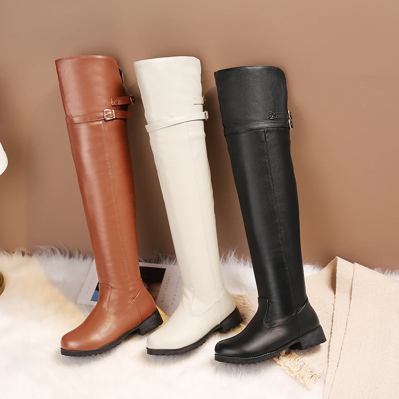 New Style Winter Round Head Belt Buckle Low Heel Side Zipper Ladies' Over-the-Knee Boots, Black white brown
New Style Winter Round Head Belt Buckle Low Heel Side Zipper Ladies' Over-the-Knee Boots, Black white brown