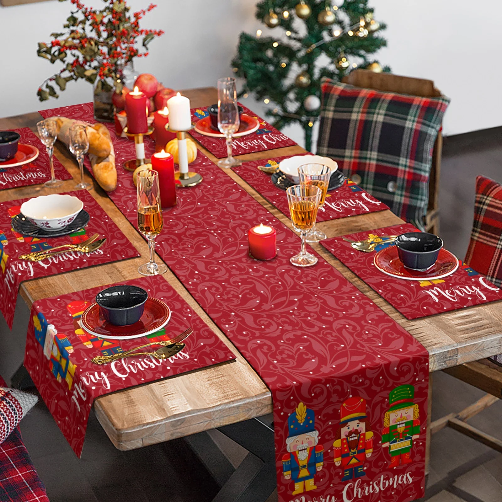 Nutcrackers Dining Table Decor Waterproof Linen Table Runner and Mats Set British Royal Guard Luxury Christmas Table Runners
Nutcrackers Dining Table Decor Waterproof Linen Table Runner and Mats Set British Royal Guard Luxury Christmas Table Runners