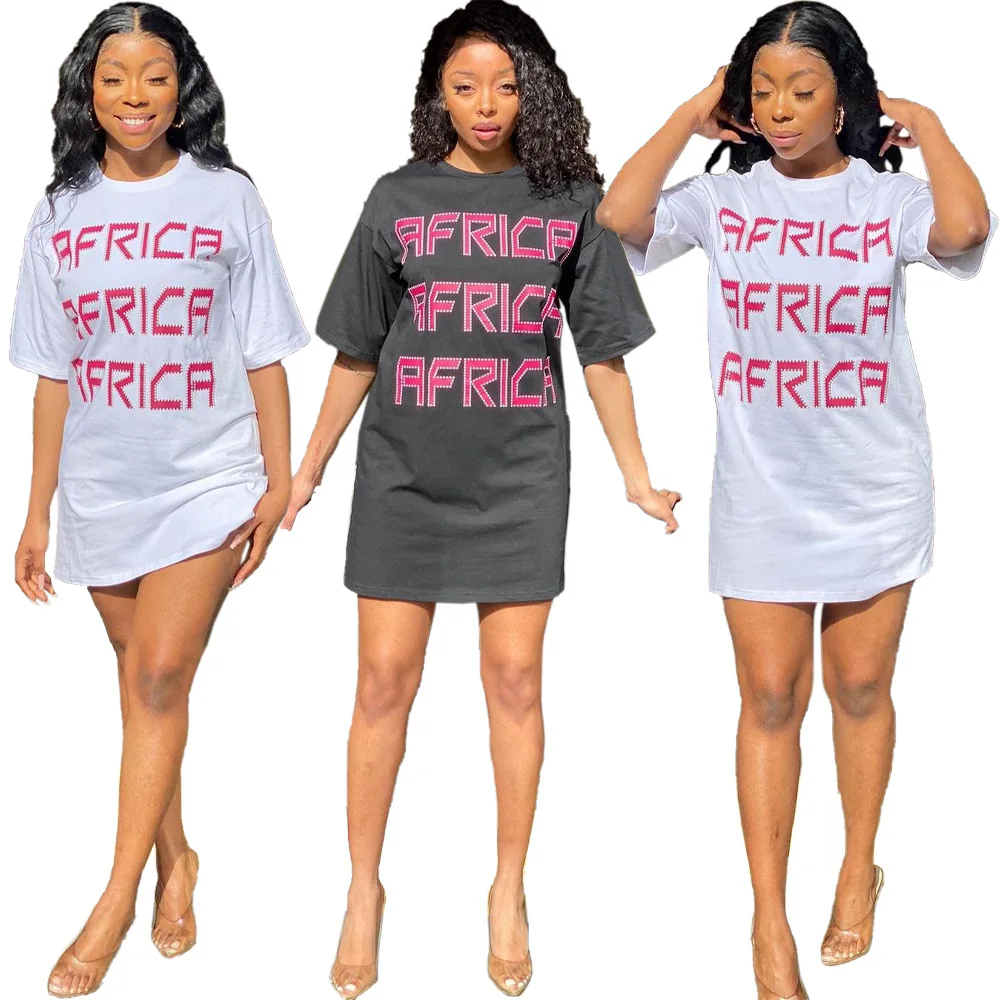 Wholesale casual letter printed O neck loose tshirt dress for women, White,red,black
Wholesale casual letter printed O neck loose tshirt dress for women, White,red,black