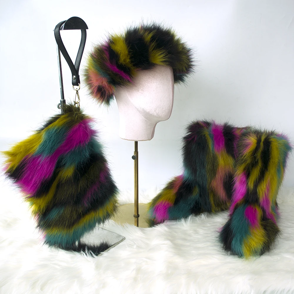 2020 winter new arrive wholesale fluffy fur boots and colorful headbands matching lady handbag boots with the fur
2020 winter new arrive wholesale fluffy fur boots and colorful headbands matching lady handbag boots with the fur