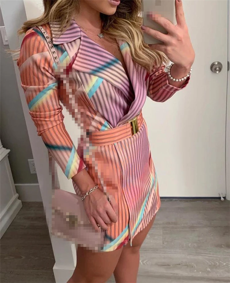 Hot selling women's fall clothes long sleeve short dress sexy v neck blazer dress