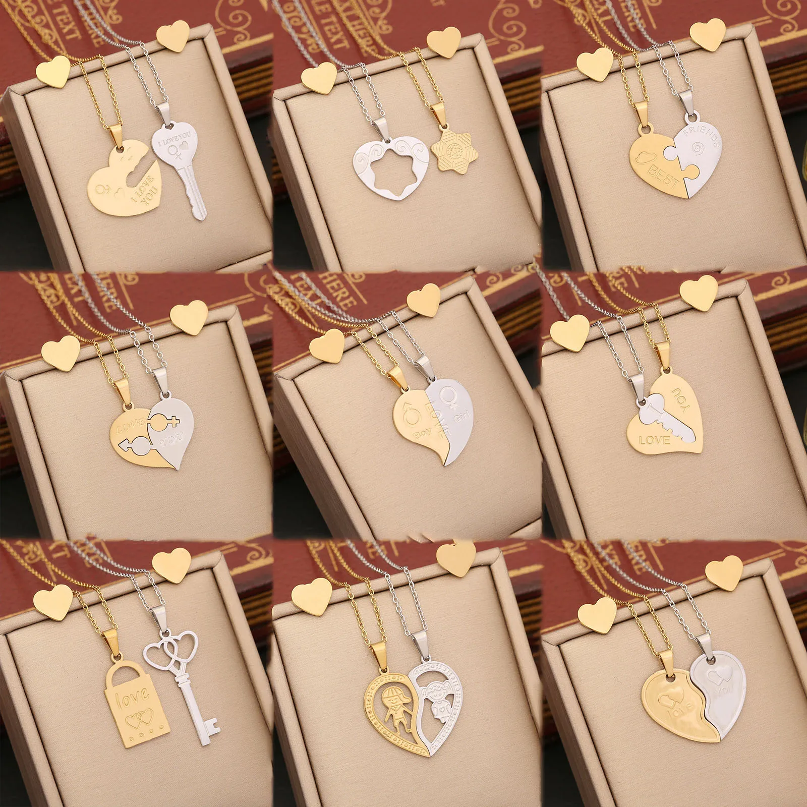 Dainty Stainless Steel Key Lock Heart Puzzle Couple Pendant Necklace Gold Plated Love Pendant Necklace for Valentines Gift
Dainty Stainless Steel Key Lock Heart Puzzle Couple Pendant Necklace Gold Plated Love Pendant Necklace for Valentines Gift