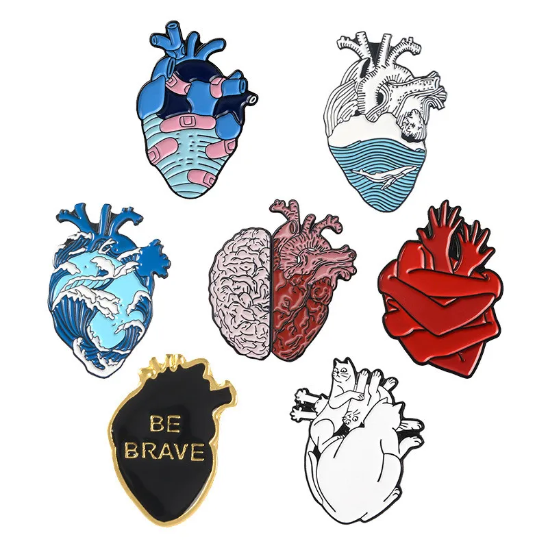 

Organ Heart Enamel Pins Starry human organ Heart Brooches Bag Clothes Lapel Pin Badge Medical Jewelry, As show