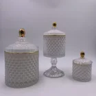 Home Decoration Cut Glass Candle Wholesale Set of 3 Geo Cut Baby Glass Candle Jar with Lid Wax Cup Glass Candy Jar BR