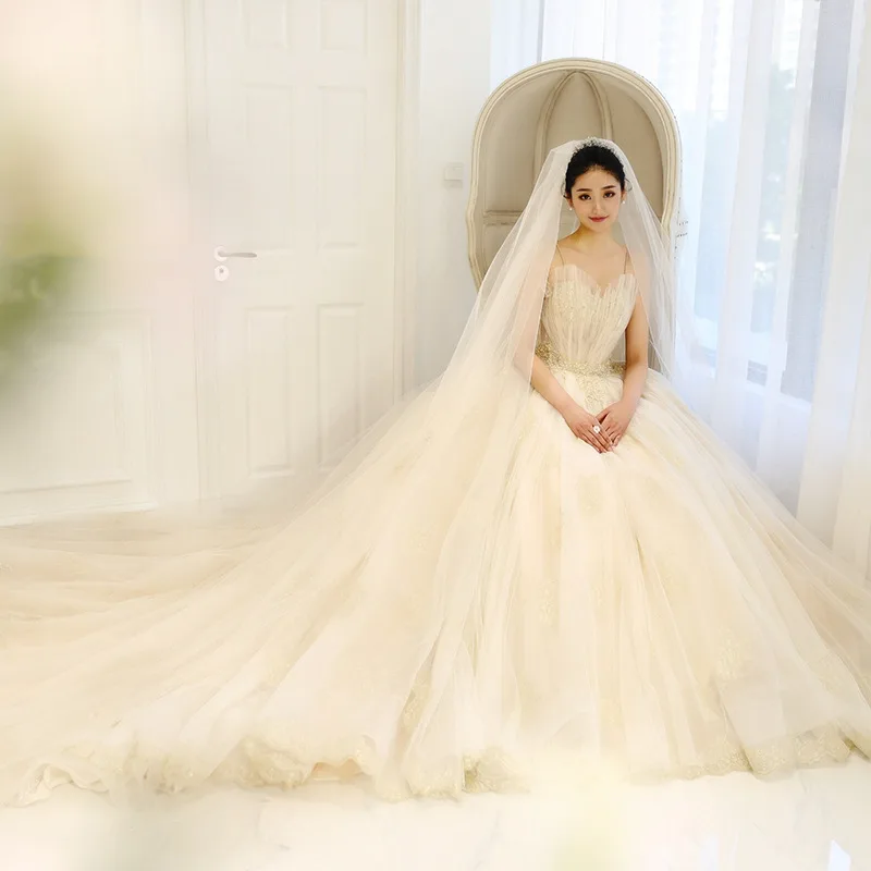 Wedding dress 2021 spring and summer new bride trailing princess dream little sling wedding dress female
Wedding dress 2021 spring and summer new bride trailing princess dream little sling wedding dress female