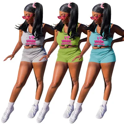 2021 New Fashion Women Clothing Solid Color Short Pant Two Piece Set Summer Ladies Print Letter Sportswear Biker Short Set Women, Picture color
2021 New Fashion Women Clothing Solid Color Short Pant Two Piece Set Summer Ladies Print Letter Sportswear Biker Short Set Women, Picture color