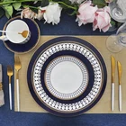 wholesale best royal fine bone china navy blue gold rimmed line dinnerware dinner set for weddings