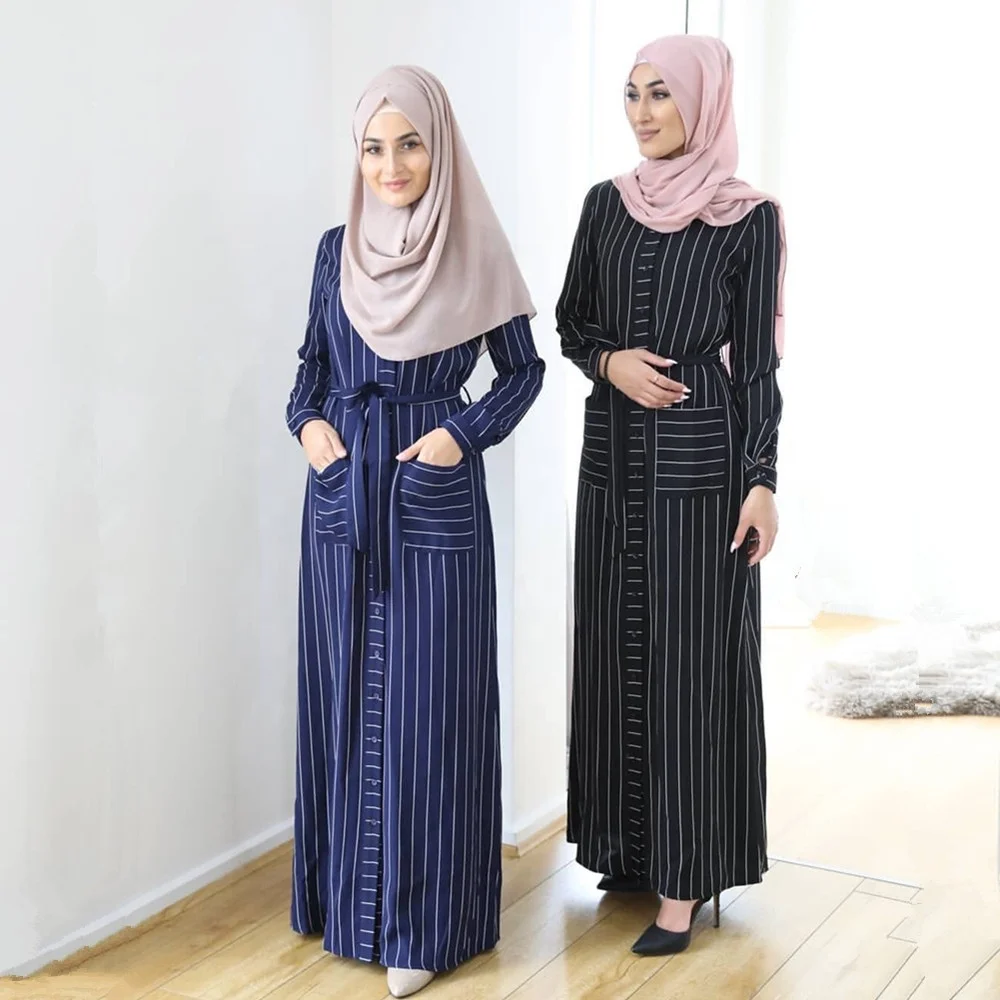 2020 New fashion abaya stripe women muslim maxi dress with button islamic clothing, Blue, black,white
2020 New fashion abaya stripe women muslim maxi dress with button islamic clothing, Blue, black,white