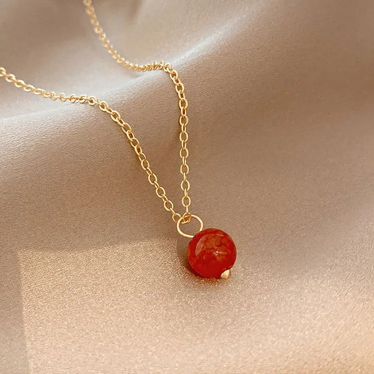 Fashion Simple Charm Necklace Retro Temperament Irregular Pattern Red Ball Glass Carnelian Crystal Necklace for Women, Red,gold
Fashion Simple Charm Necklace Retro Temperament Irregular Pattern Red Ball Glass Carnelian Crystal Necklace for Women, Red,gold