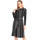 summer women elegant fashion Single shoulder strap dress casual Black stripe print dresses